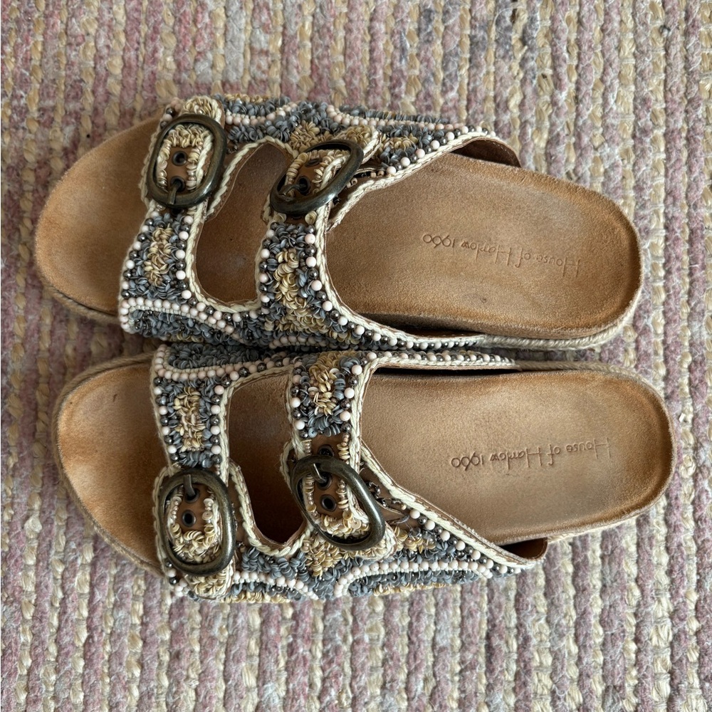 House of Harlow 1960 Beaded Sandals - Black and Cream
